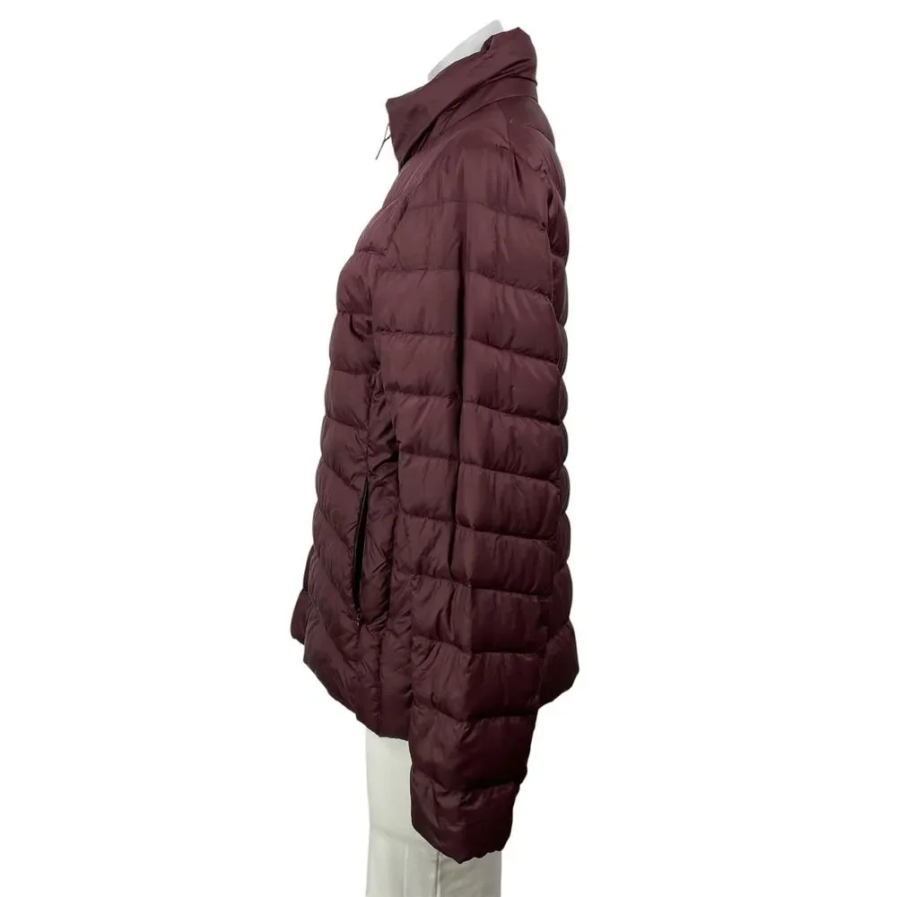 Uniqlo Burgundy Long Sleeves Quilted Ultra Light Down Puffer Coat Jacket Size L